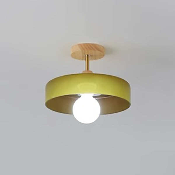 Lustre de plafond semi-encastré moderne minimaliste rond en bois et verre à 1 lumière pour salon 