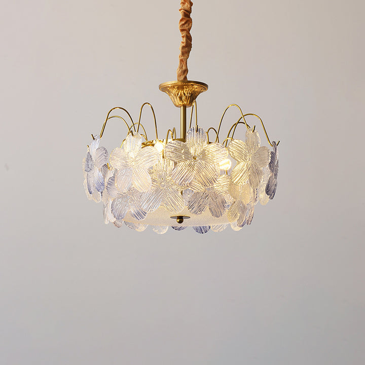 Lustres traditionnels en fer et verre rond à fleurs 5/6 lumières pour chambre 