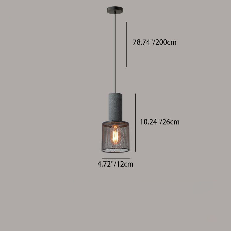 Contemporary Industrial Cylindrical Tapered Cement Iron 1-Light Pendant Light For Living Room