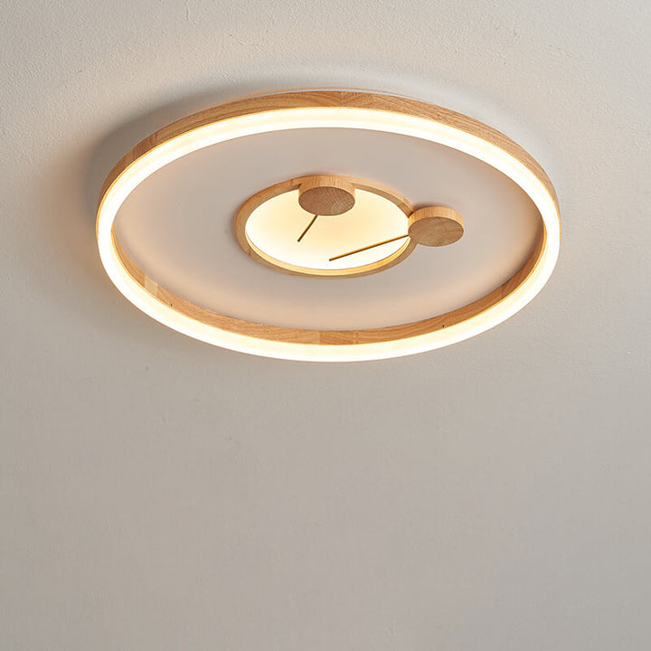 Traditional Japanese Cartoon Round Iron Wood Acrylic LED Flush Mount Ceiling Light For Living Room