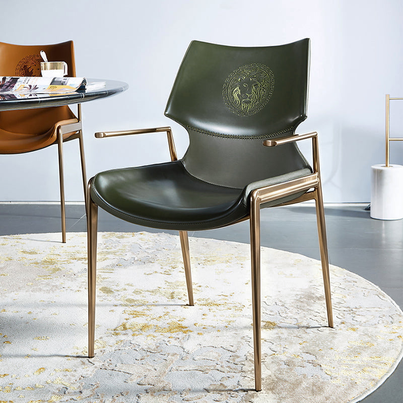 Modern Luxury Square Curved Surface Saddle-Style Faux Leather Microfiber Leather Carbon Steel Dining Chair Backrest Armrest For Dining Room