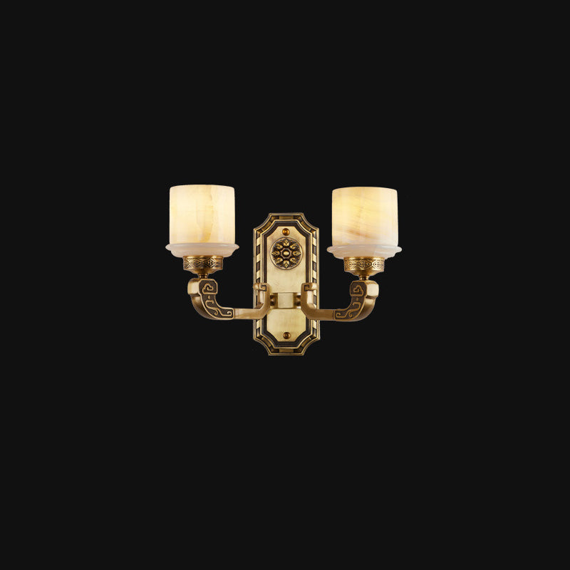 Lámpara de pared de cilindro de mármol de cobre chino tradicional 1/2 luz para sala de estar 