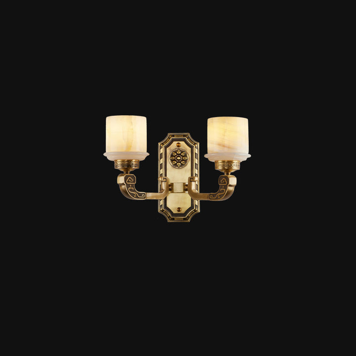 Lámpara de pared de cilindro de mármol de cobre chino tradicional 1/2 luz para sala de estar 