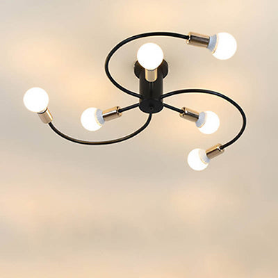 Modern Mid-Century Round Iron 6/8 Light Semi-Flush Mount Ceiling Light For Living Room