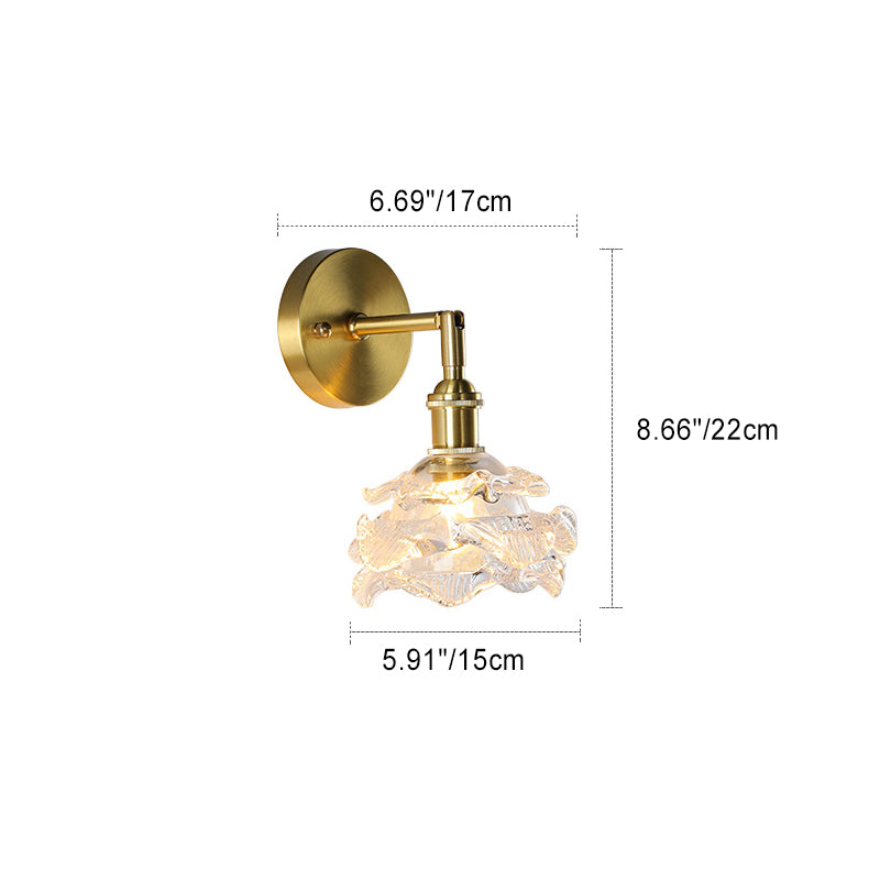 Lámpara de Aplique de Pared de 1 Luz con Cilindro de Flores Tradicionales Francesas y Bola de Cobre y Vidrio para la Mesita de Noche 