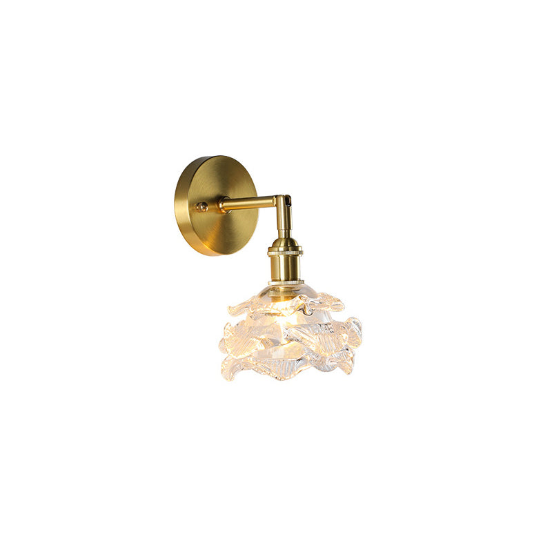 Applique murale 1-lumière en verre cuivré avec boule cylindrique fleur traditionnelle française pour chevet 