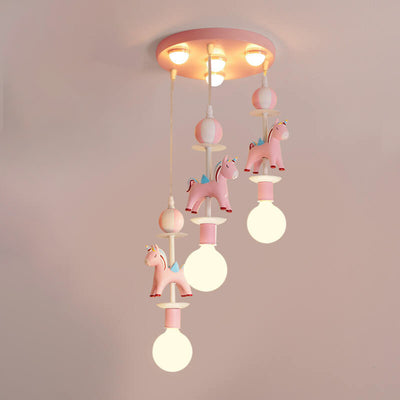 Modern Children's Carousel Eye Protection Resin Iron 1/7/11 Light Flush Mount Ceiling Light