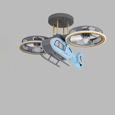 Contemporary Creative Hardware Kids Aircraft LED Downrods Ceiling Fan Light For Bedroom