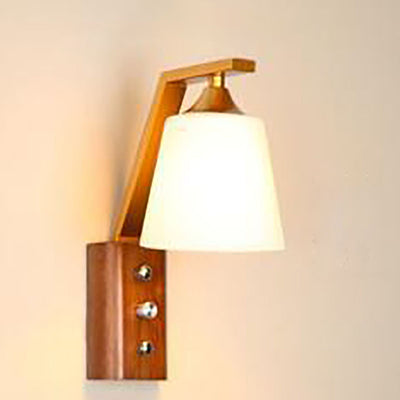 Modern Transitional Antler Square Cylinder Wood Glass 1-Light Wall Sconce Lamp For Living Room