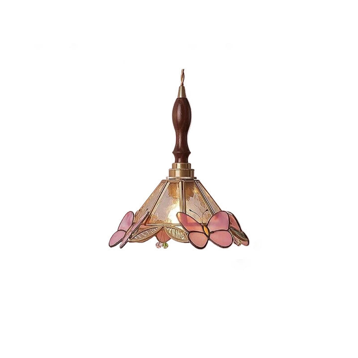 Lustre Suspendu Conique à 1 Lumière en Verre Papillon Japonais Traditionnel pour Salon 