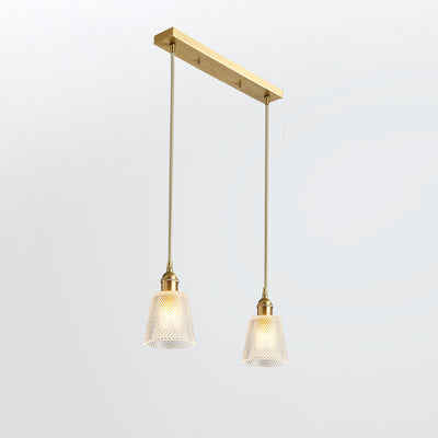 Moderner minimalistischer zylindrischer trapezförmiger Messingglas-Kronleuchter mit 1/2/3 Lichtern für das Esszimmer 