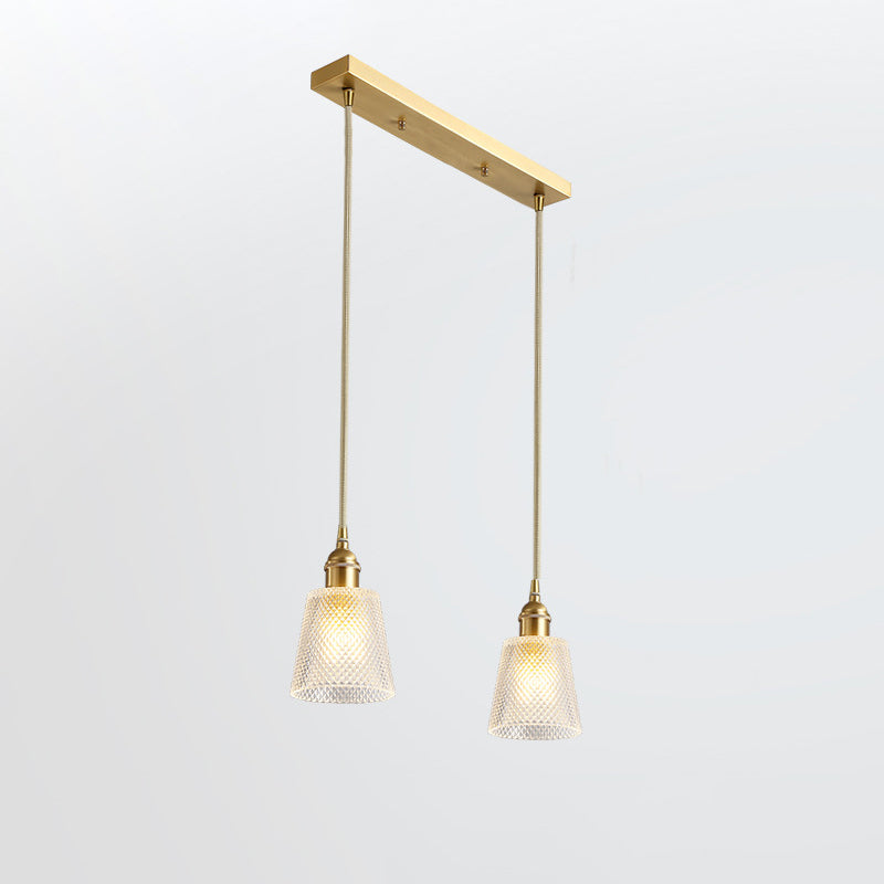 Moderner minimalistischer zylindrischer trapezförmiger Messingglas-Kronleuchter mit 1/2/3 Lichtern für das Esszimmer 