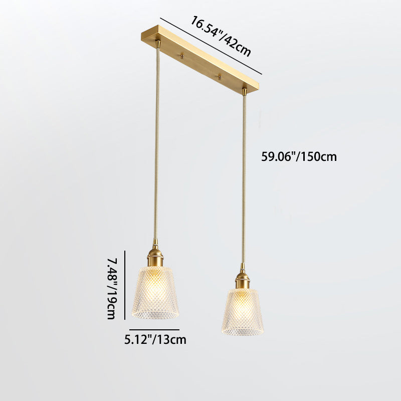 Moderner minimalistischer zylindrischer trapezförmiger Messingglas-Kronleuchter mit 1/2/3 Lichtern für das Esszimmer 