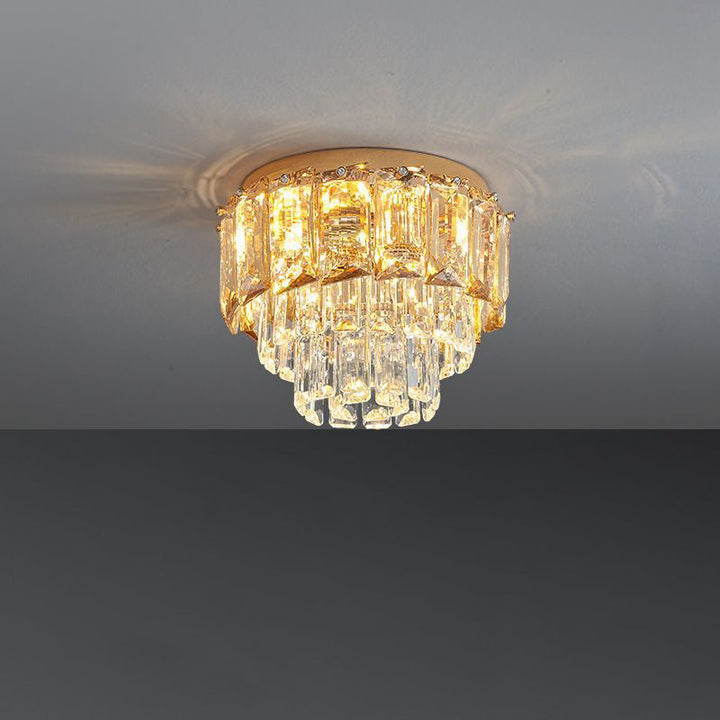 Modern Luxury Round Iron Crystal Gold 3-Light Flush Mount Ceiling Light For Hallway