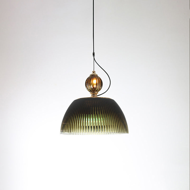Zeitgenössische nordische gerippte Glasschalen-Pendelleuchte mit 2 Lichtern für das Wohnzimmer 
