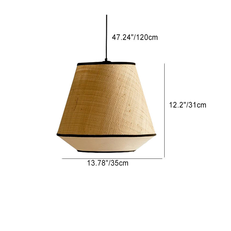 Suspension lumineuse à 1 lumière en tissu de fer trapézoïdal conique cylindrique japonais traditionnel pour salle à manger 