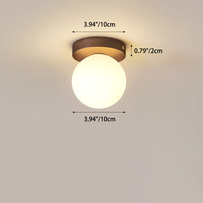 Contemporary Scandinavian Walnut Copper Glass Ball 1-Light Semi-Flush Mount Ceiling Light For Hallway