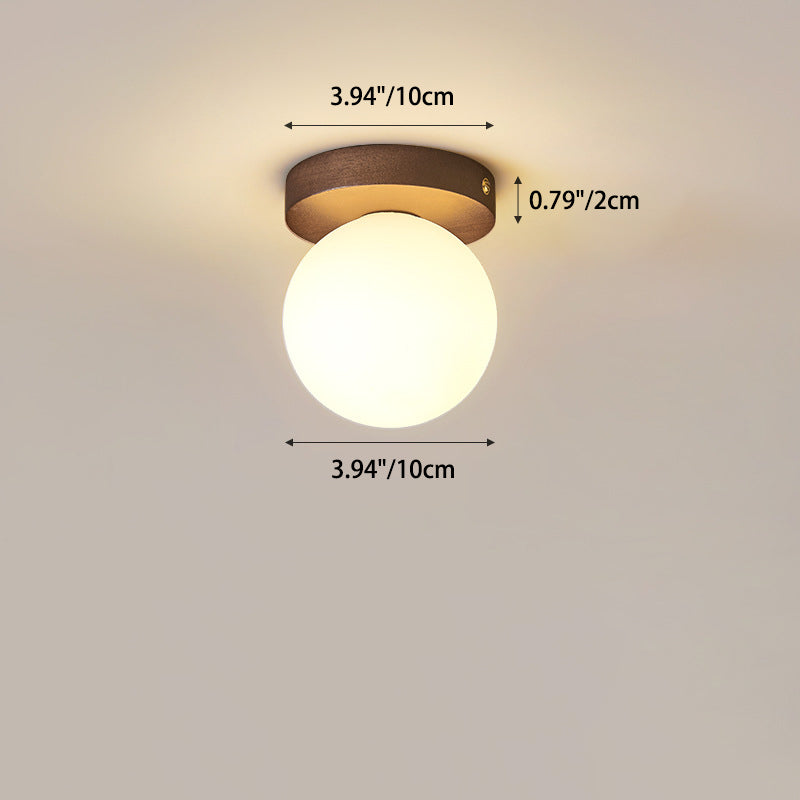 Contemporary Scandinavian Walnut Copper Glass Ball 1-Light Semi-Flush Mount Ceiling Light For Hallway