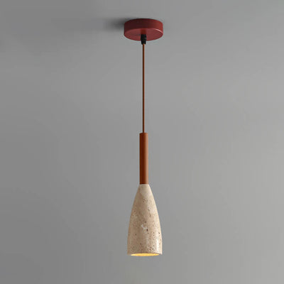Traditional Japanese Yellow Travertine Semicircle 1-Light Pendant Light For Bedroom