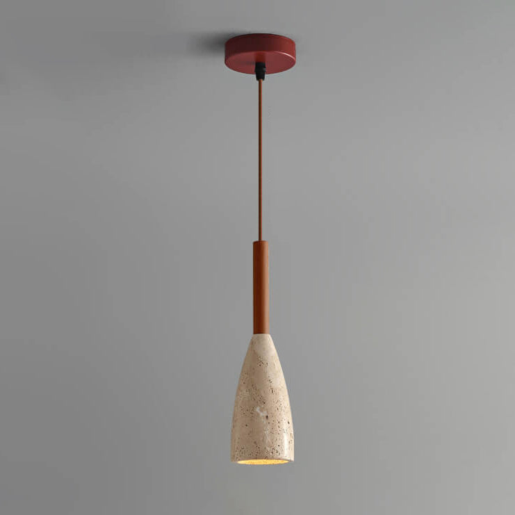 Traditional Japanese Yellow Travertine Semicircle 1-Light Pendant Light For Bedroom