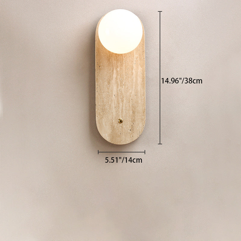 Traditional Japanese Round Oval Yellow Travertine 1-Light Wall Sconce Lamp For Bedroom