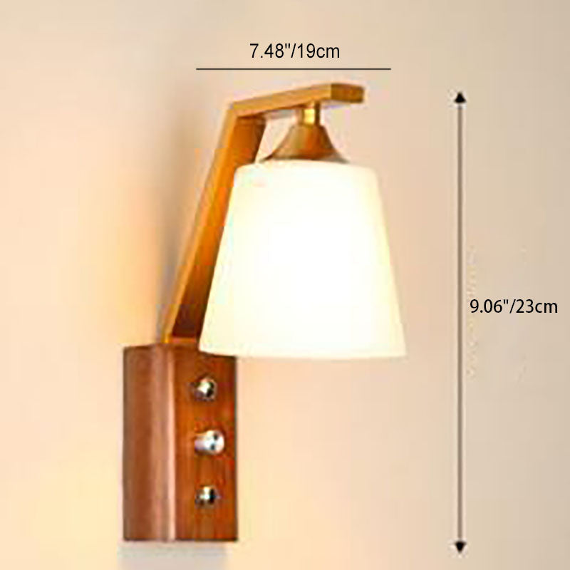 Modern Transitional Antler Square Cylinder Wood Glass 1-Light Wall Sconce Lamp For Living Room