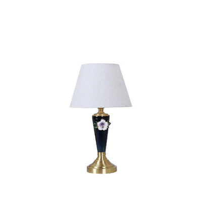 Vintage European Ceramic Floral Pleated Fabric 1-Light Table Lamp