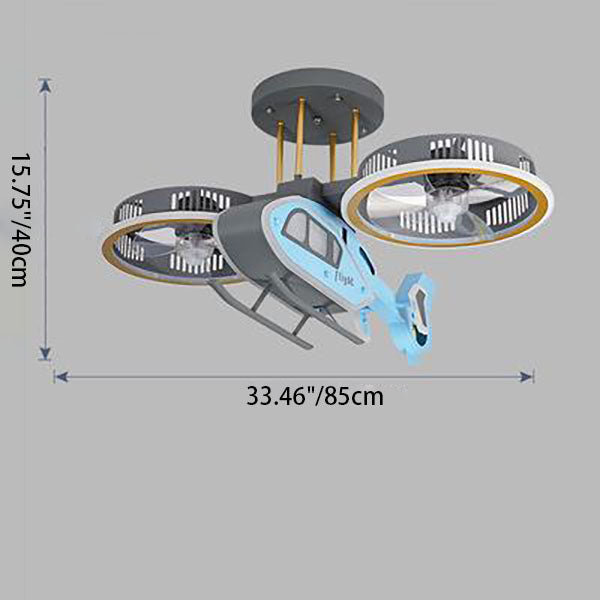 Ventilador de techo con luz LED de varillas contemporáneas creativas para niños, avión, para dormitorio 