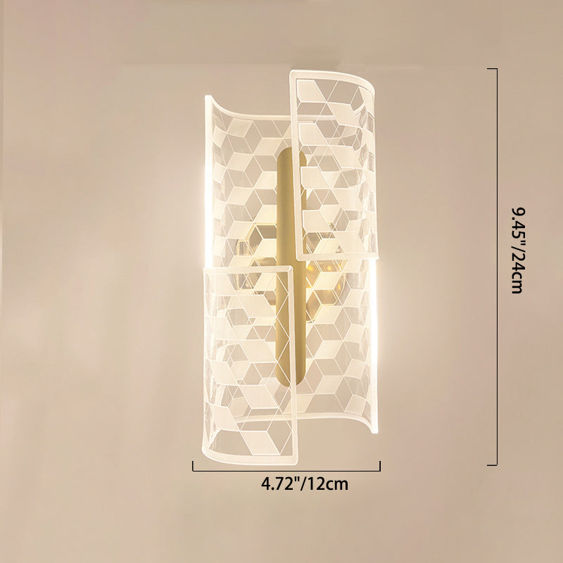 Lámpara de aplique de pared LED de lujo moderno de hierro acrílico con columna esqueletonizada y línea de rombos para pasillo 