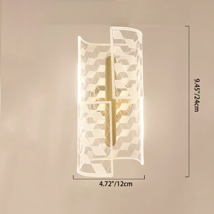 Lámpara de aplique de pared LED de lujo moderno de hierro acrílico con columna esqueletonizada y línea de rombos para pasillo 