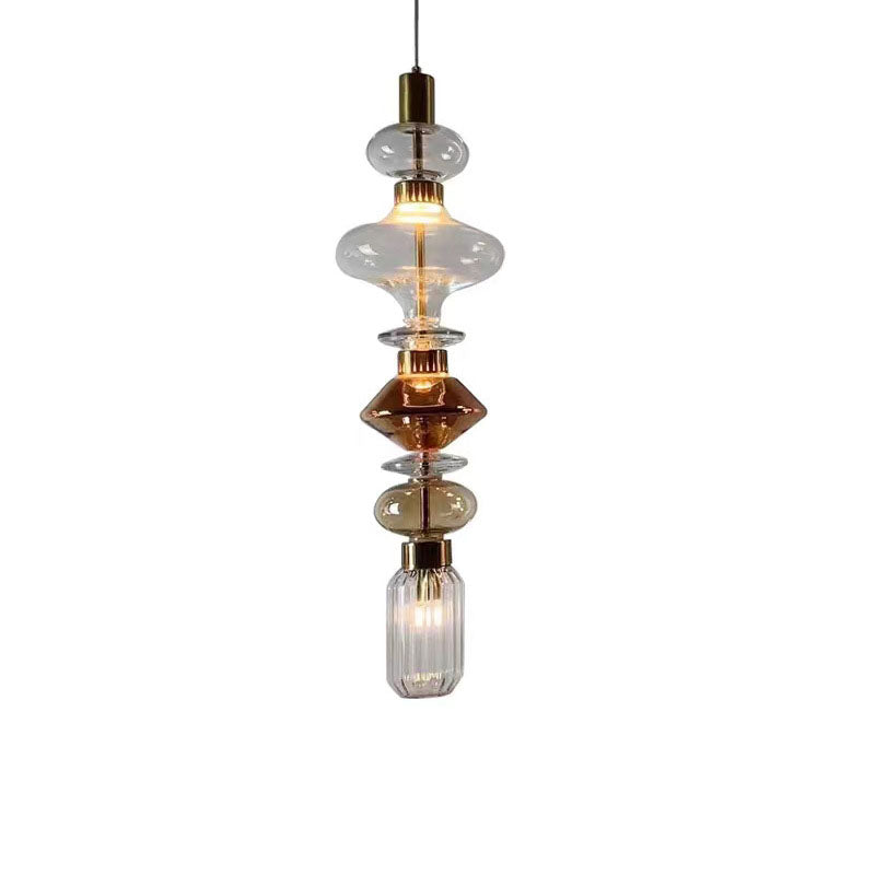 Traditional European Irregular Cylinder Iron Glass 1-Light Pendant Light For Living Room