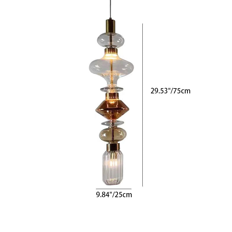 Traditional European Irregular Cylinder Iron Glass 1-Light Pendant Light For Living Room