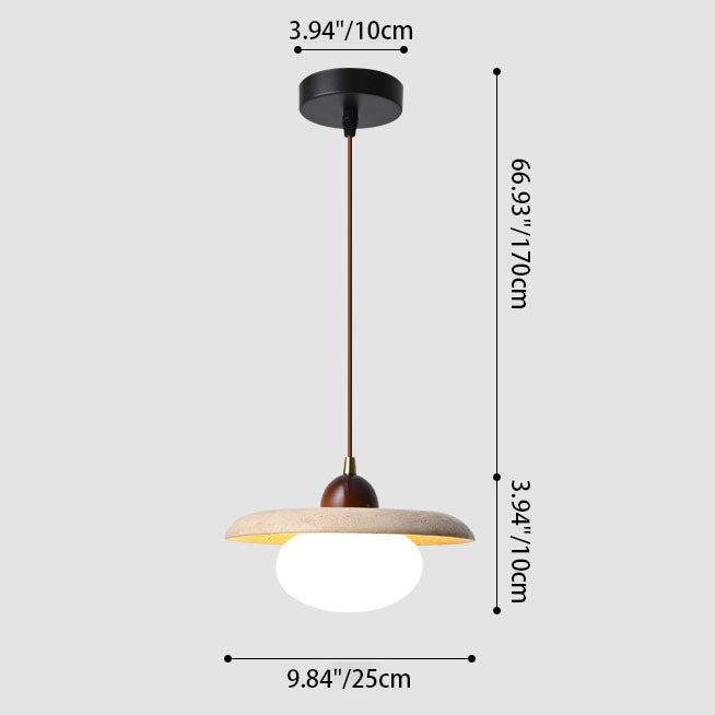 Nordic Modern Minimalist Semi-Circular Plate Yellow Travertine Solid Wood Glass 1-Light Pendant Light