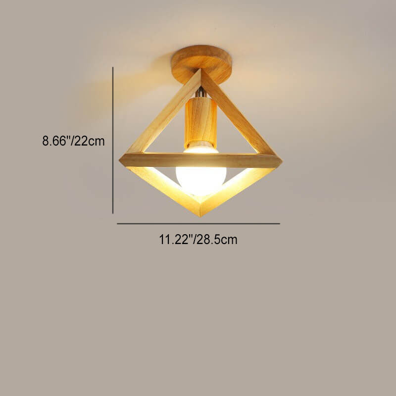 Japanese Minimalist Log Hollow Geometric Cube 1-Light Semi-Flush Mount Ceiling Light