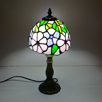 Tiffany Vintage Stained Glass Flower Dome 1-Light Table Lamp
