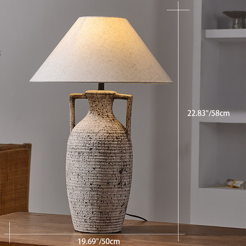 Modern Vintage Ceramic Jar Linen Fabric Handmade 1-Light Table Lamp For Living Room