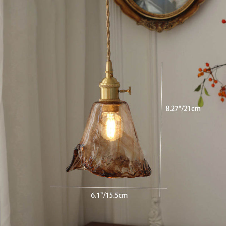 Modern Eclectic Amber Brass Glass Geometric Jar 1-Light Pendant Light For Living Room