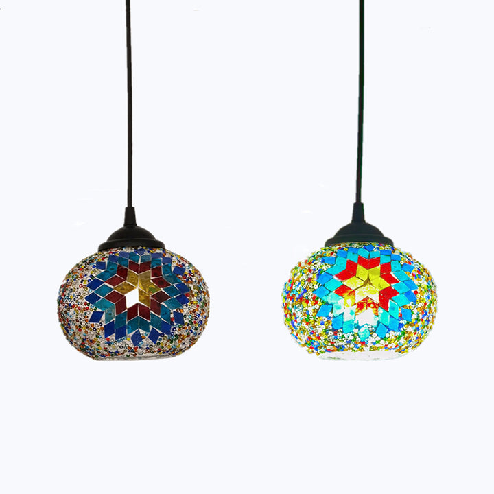 Traditionelle ovale Tiffany-Pendelleuchte aus Buntglas mit 1 Licht für Wohnzimmer 
