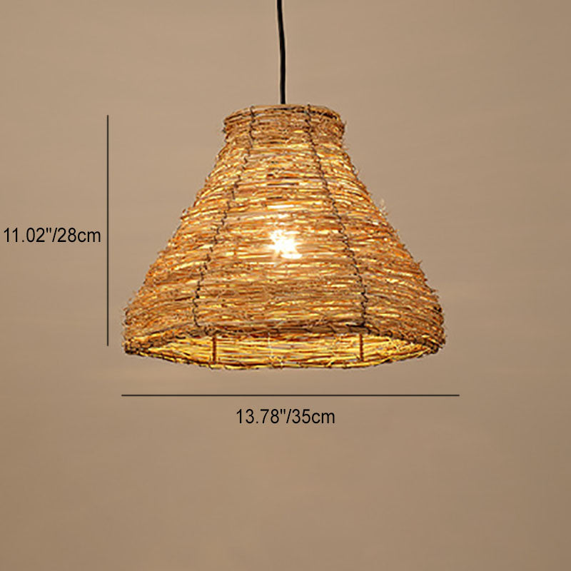 Suspension Luminaire à 1 Lumière en Rotin Rétro Tressé en Dôme 