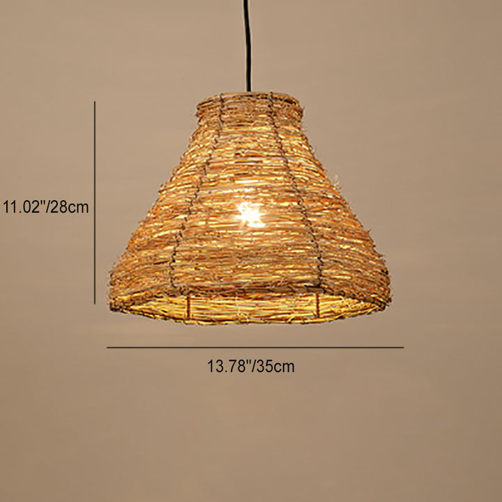 Suspension Luminaire à 1 Lumière en Rotin Rétro Tressé en Dôme 