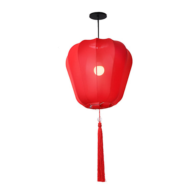 Traditionelle chinesische Laterne Stoff Eisen 1-Licht Pendelleuchte für Schlafzimmer 
