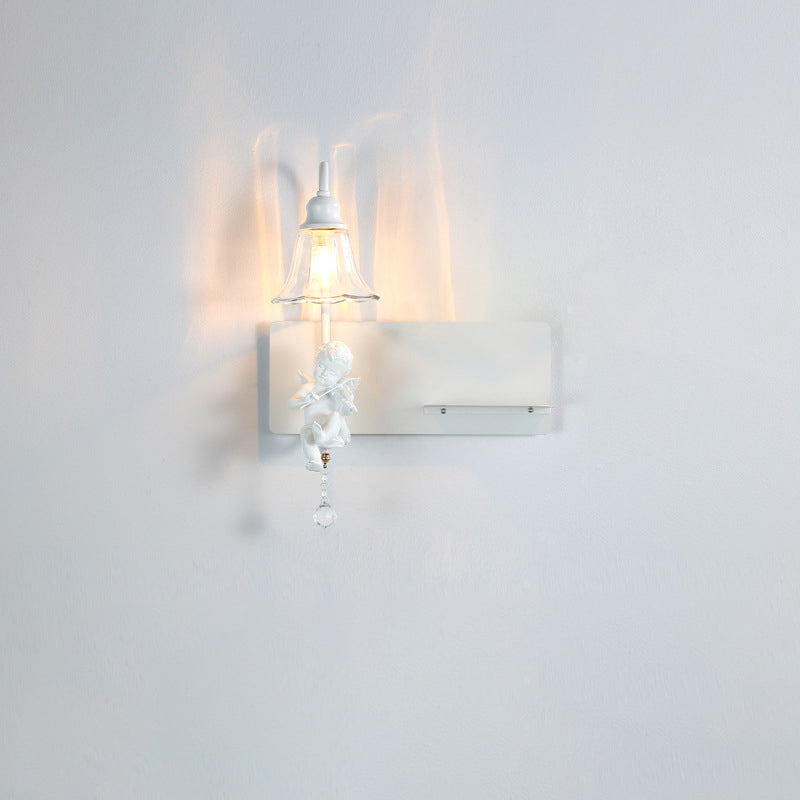 Zeitgenössische kreative Engel Blütenblatt Harz Glas 1/2 Licht Wandleuchte Lampe für Schlafzimmer 
