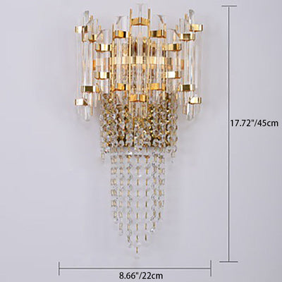 Applique Murale Moderne en Acier Inoxydable Doré de Luxe avec Pampilles en Cristal et 2 Lumières pour Salon 