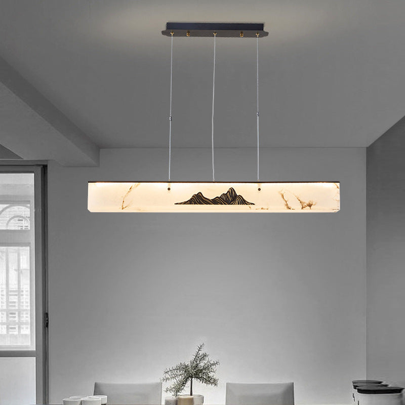 Lámpara colgante de isla LED de mármol de cobre rectangular chino tradicional para comedor 
