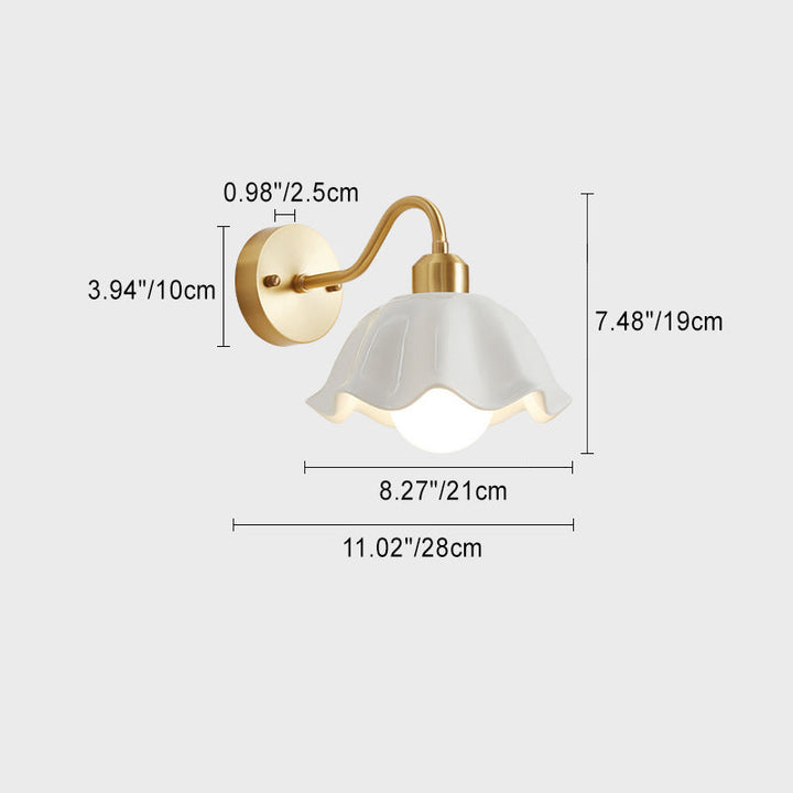 Modern Minimalist Cream Flower Pod All Copper Glass 1-Light Wall Sconce Lamp For Bedroom