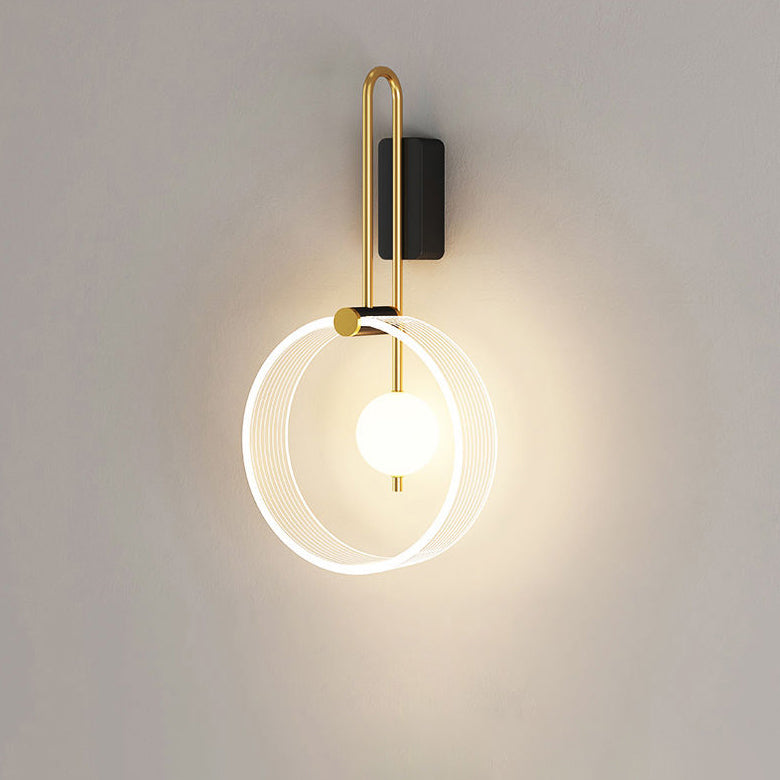 Lámpara de Aplique de Pared LED con Anillo Redondo de Hierro Acrílico Moderno Minimalista para la Mesita de Noche 