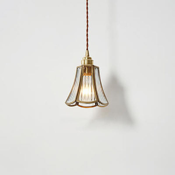 Traditional Japanese Cone Geometric Glass Copper 1-Light Pendant Light