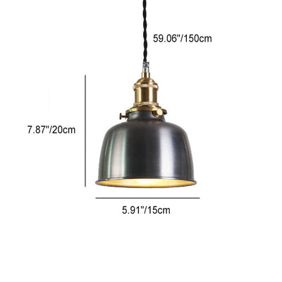 Lámpara colgante de geometría de cúpula de hierro minimalista industrial plateada y cobre de 1 luz 