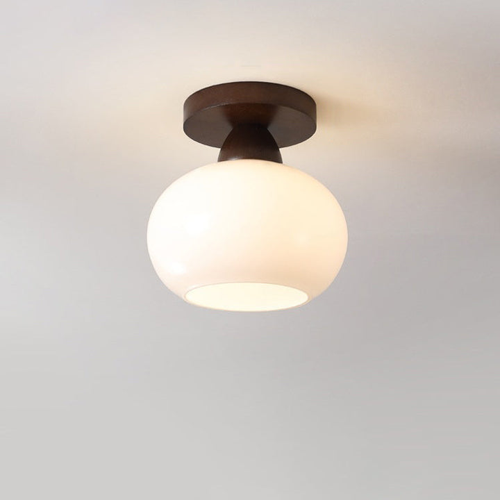 Luz de techo semiempotrada de 1 luz de vidrio y madera minimalista moderna para sala de estar 