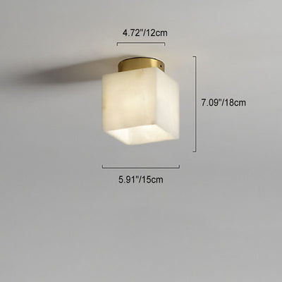 Modern Transitional Orb Square Copper Marble LED Semi-Flush Mount Ceiling Light For Hallway
